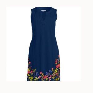 New! Lands End Cotten Jersey Notch Neck Dress Medium